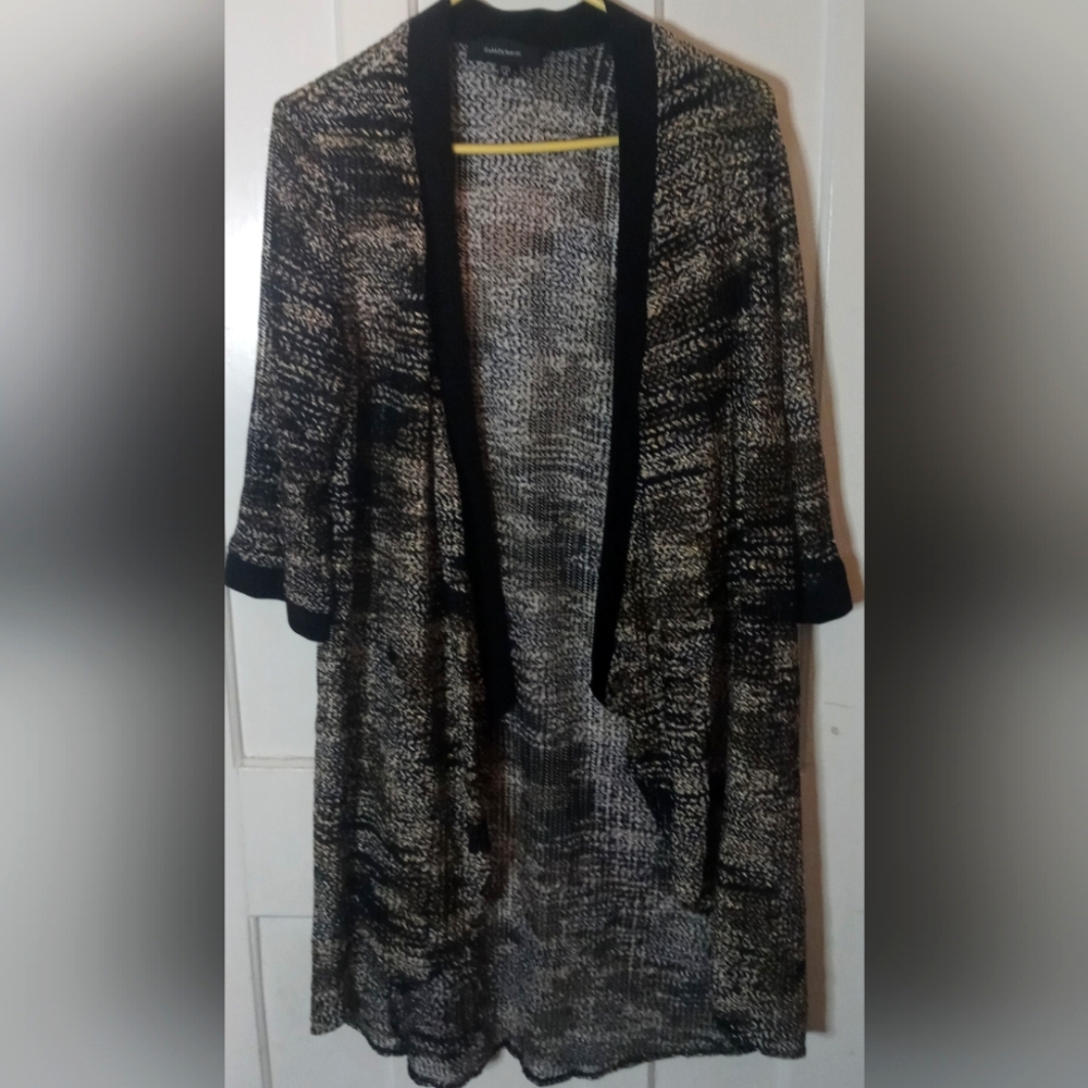 R& M Richards Black and White Women's Long Cardigan
